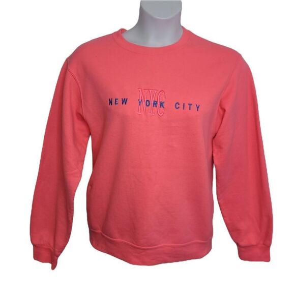 VINTAGE 90s‎ NYC hot pink barbiecore embroidered crew neck pullover M - Picture 1 of 7